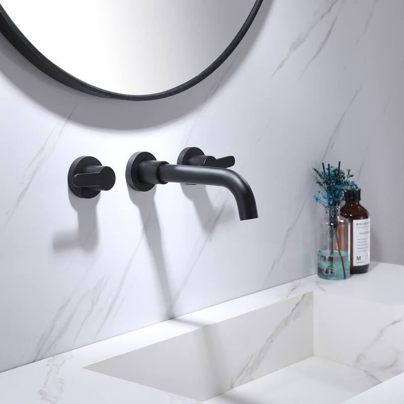 Wall Mount Bathroom Faucet 3 Holes Matte Black Bathroom Sink Faucet 2 Handle Modern Basin Vanity Taps With Valve
