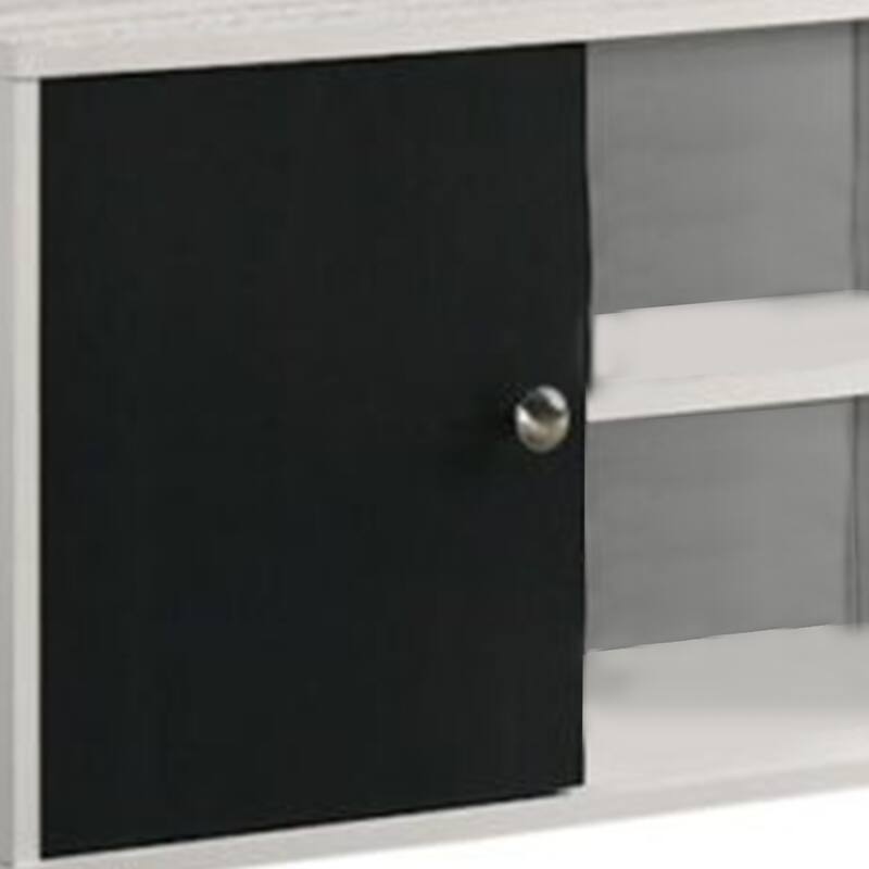 Akin TV Stand Media Center, 2 Doors w 4 Open Shelves, White, Black Wood
