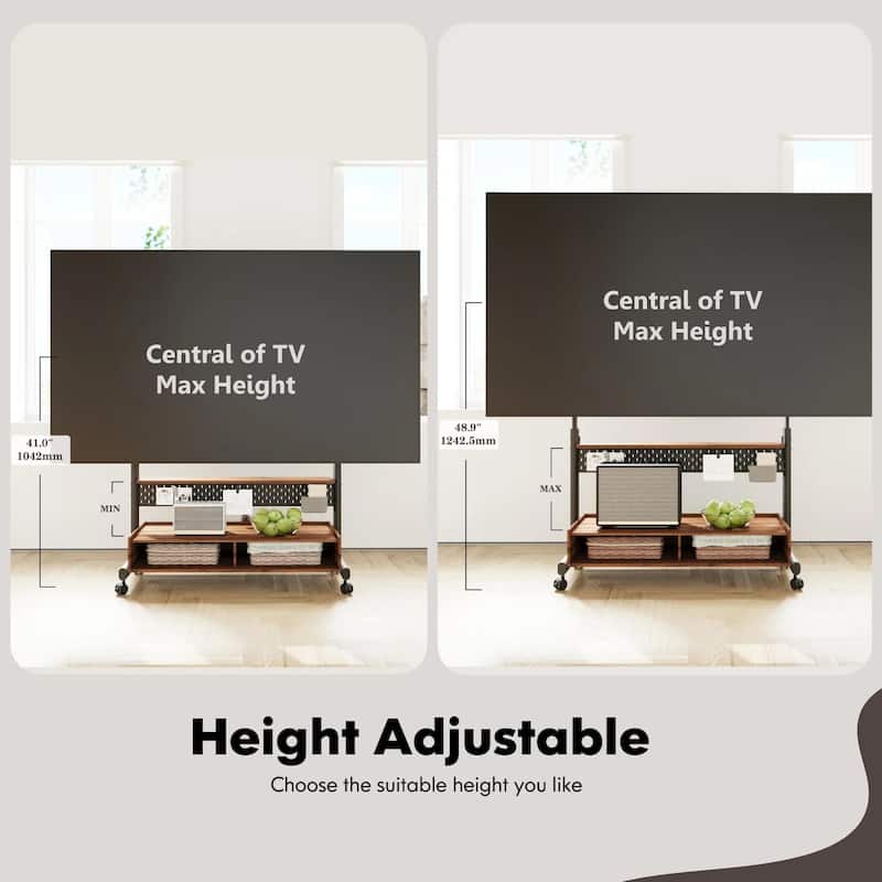 FITUEYES Rolling Floor TV Stand Mount for 70-100 Inch TVs ,with Two Wooden Large Storage