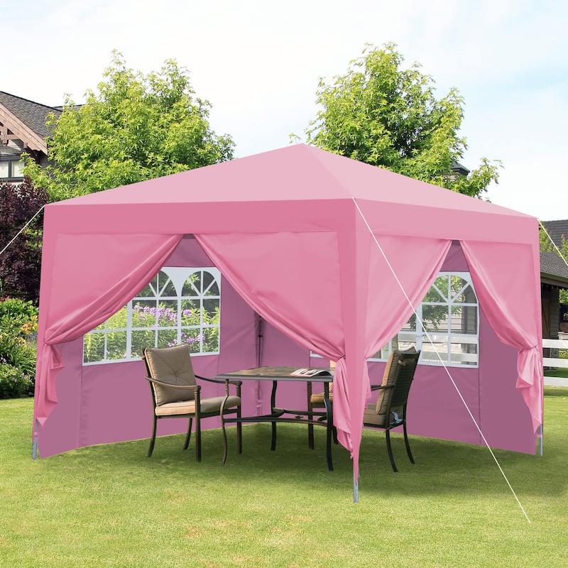 Outdoor 10x 10Ft Pop Up Gazebo Canopy Tent Removable Sidewall with Zipper, 2pcs Sidewall with Windows,with 4pcs Weight sand bag - Pink