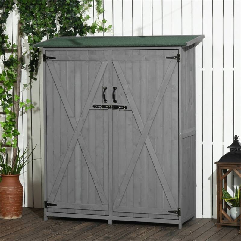 Outdoor Garden Storage Shed with Fir Wood, Double Lock Doors - 55" L x 19.75" D x 63.75" H