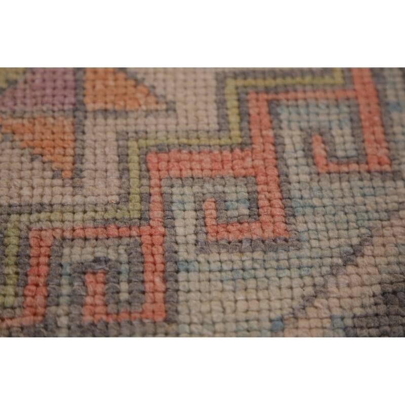 Hand Knotted Oriental 100% Wool Carpet Transitional Geometric Greys & Charcoal Oushak Runner Rug - 13' 0'' X 3' 1''