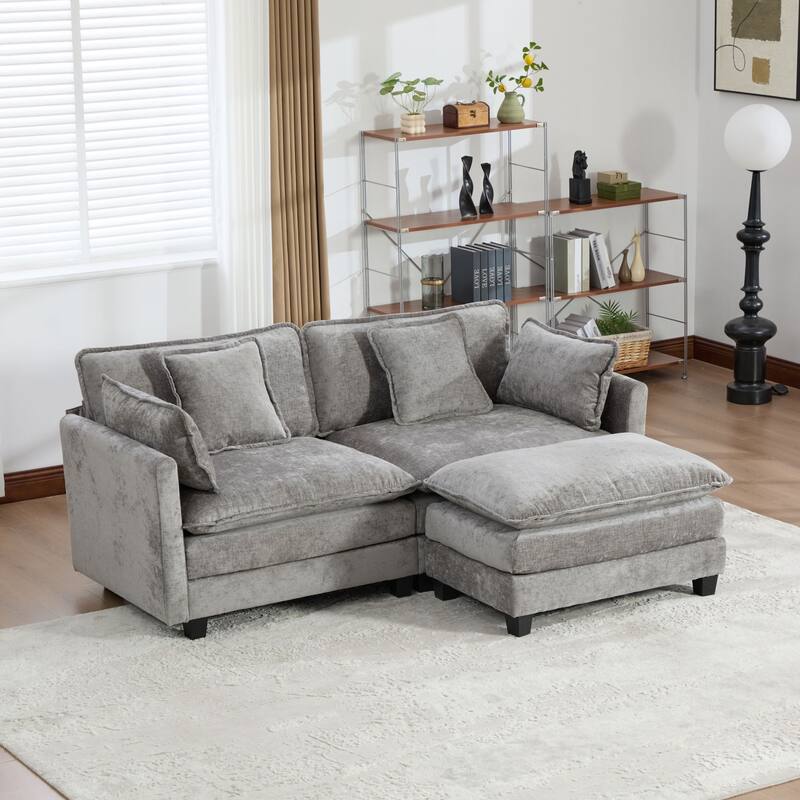 Roomfitters Large Upholstered Sofa Loveseat with Plush Cushions and Pillows, Modern Cloud Couch for Living Room