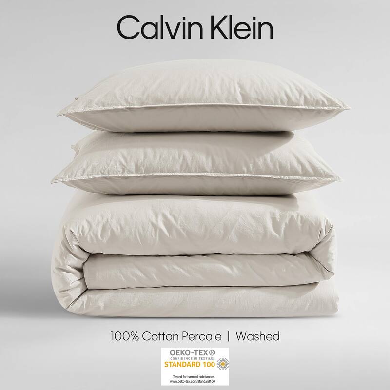 Calvin Klein Washed Percale Cotton Solid Comforter Set