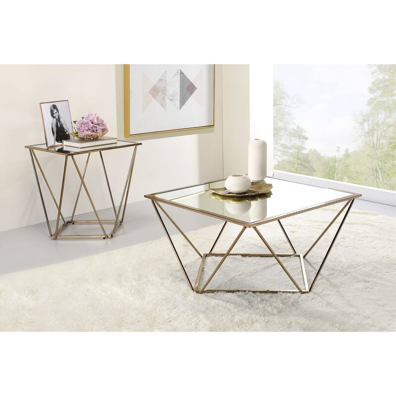 ACME Fogya Square End Table in Mirrored and Champagne Gold