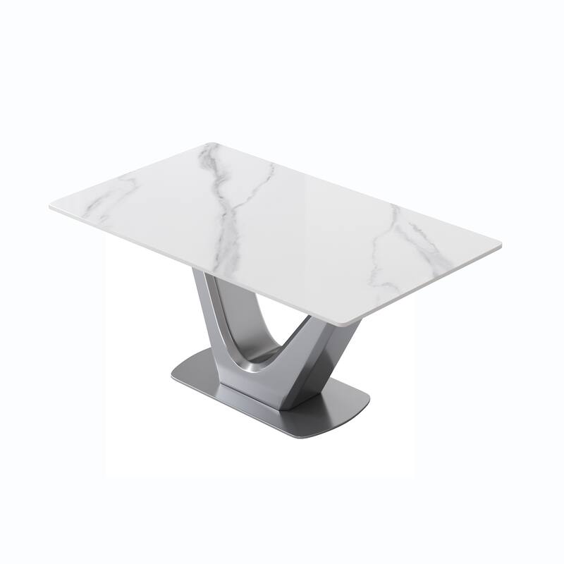 63 "modern artificial stone white panel V-shaped metal legs-can accommodate 6-8 people.