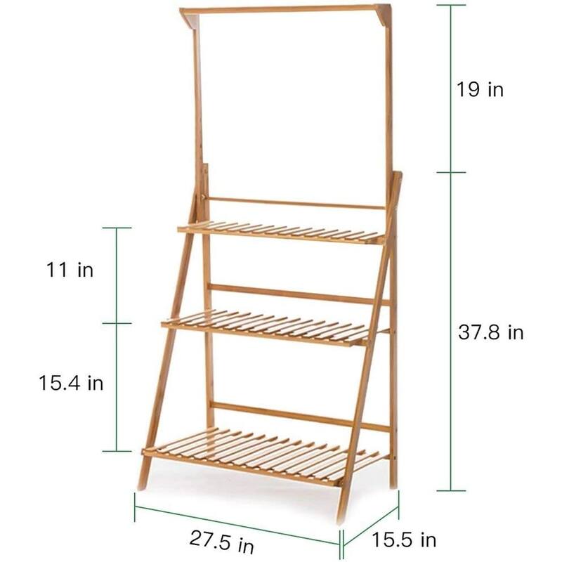 27" 3 Tier Plant Stand Hanging Rack Bamboo Plant Ladder Foldable Flower Pots