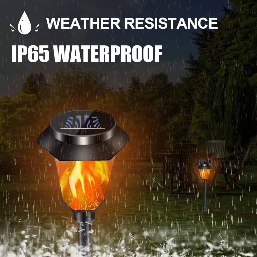 LED Solar Pathway Lights Outdoor, Waterproof Solar Torch Light with Flickering Flame, Solar Landscape Hanging Lights - Medium