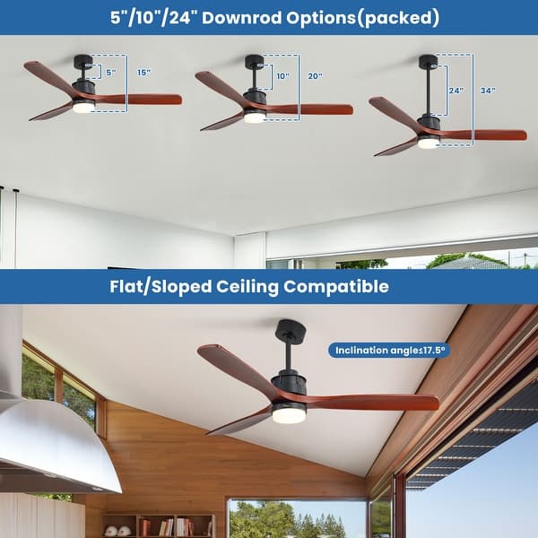 dimension image slide 1 of 12, 42“/52"/60"/48" Noiseless Walnut Wood Ceiling Fan with Remote Control, Integrated Light Optional