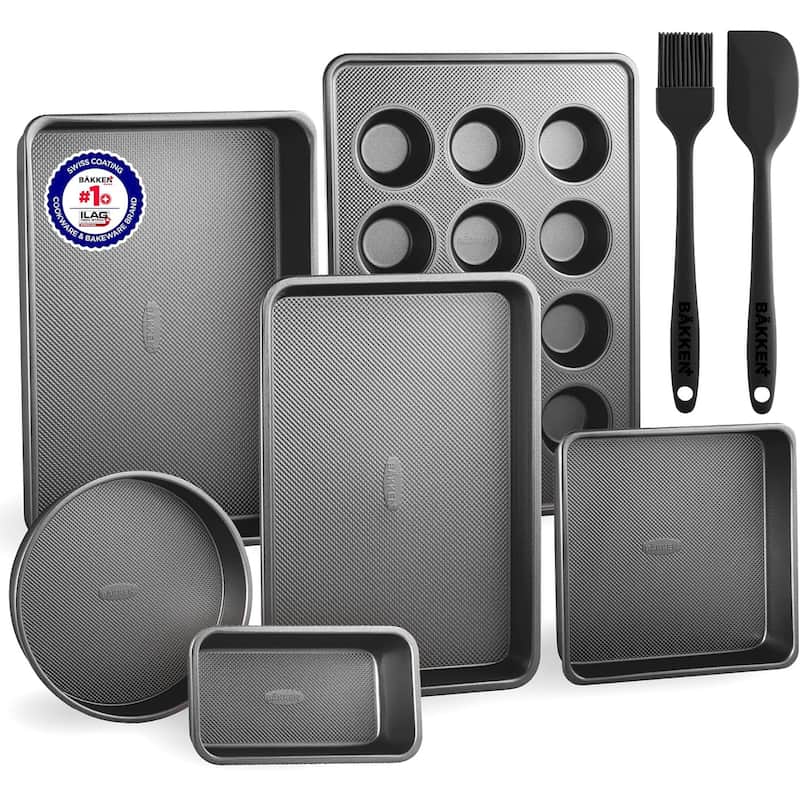 BAKKENMASTER Nonstick Baking Pan Set - Bakeware with Silicone Handles