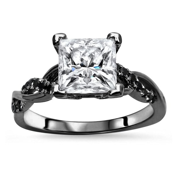 14k Black Gold Plating Over White Gold 1.25ct Princess cut Moissanite & 1/5ct Black Diamond Engagement Ring. Opens flyout.