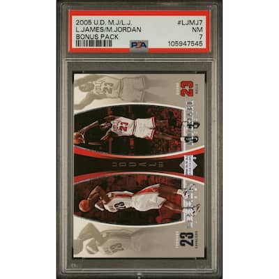 Michael Jordan LeBron James 2005 Upper Deck Bonus Pack Basketball Card #LJMJ7 Graded PSA 7 Cert # 105947545 - 8' x 11'