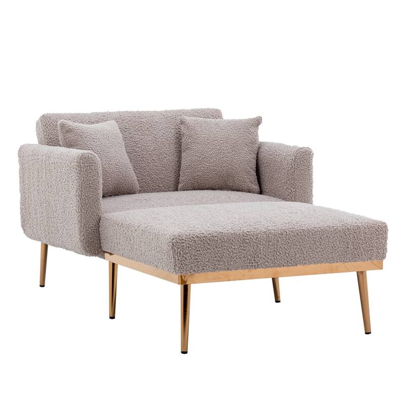 Grey Teddy Modern 62.2" Upholstered Chaise Lounge Chair with Iron Legs for Living Room