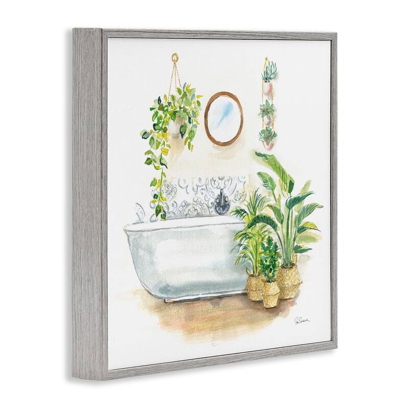 Stupell Serene Bathroom Interior with Greenery Plants Painting Framed Wall Art