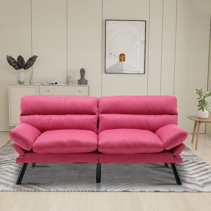 70.08" 2-Seater Sofa Bed, Linen, Microsuede, Teddy - Rose Red