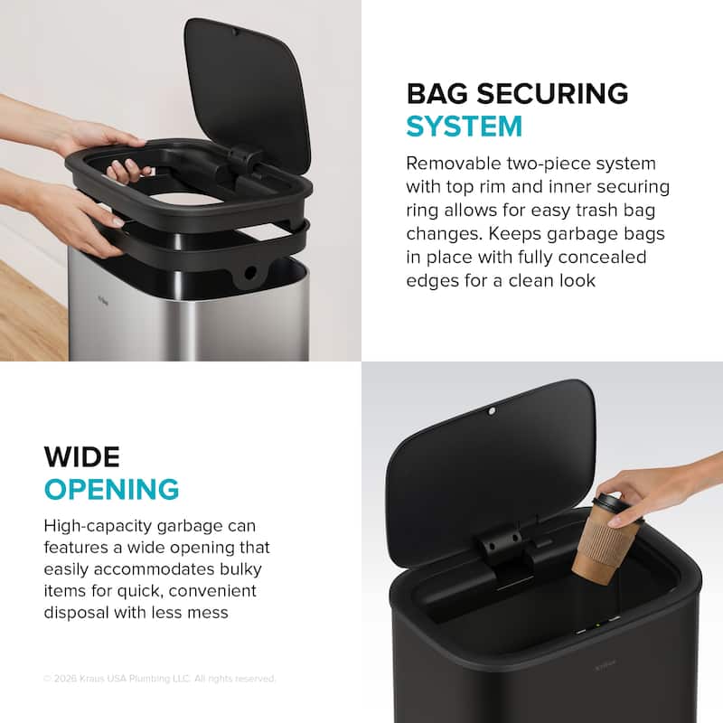 KRAUS WasteGuard 14.5 Gal 55 Liter Motion Sensor Kitchen Trash Can