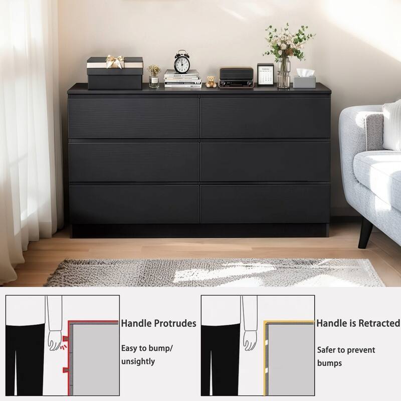 6-Drawer White Modern Dresser with Spacious Countertop, Wood Storage Cabinet with Concealed Handles