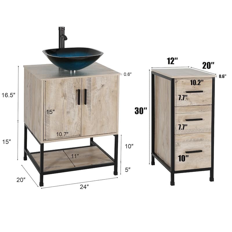 36" Bathroom Vanity Cabinet W/ Sink Faucet Drain Set Top Side Cabinet Combo