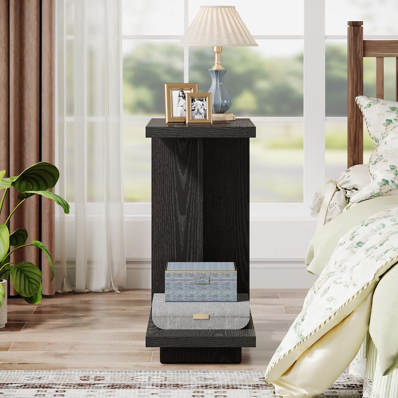 C-Shaped Side Table, 2-Tier Narrow End Table for Living Room, Bedroom