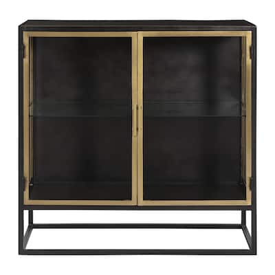 Brynlee 36-inch Gunmetal and Brass Finished Iron and Glass 2-Door Sideboard