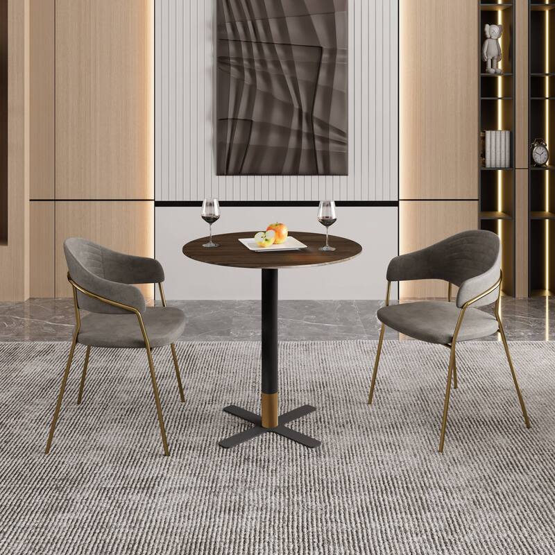Vail Round Dining Table with 27 in. MDF Tabletop in Black Stainless Steel Cross Legs with Gold Accent Base Kitchen Table