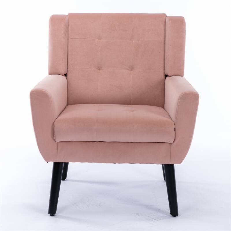 Pink Velvet Modern 29.53" Upholstered Buttons Tufted Accent Chair with Black Solid Wood Legs