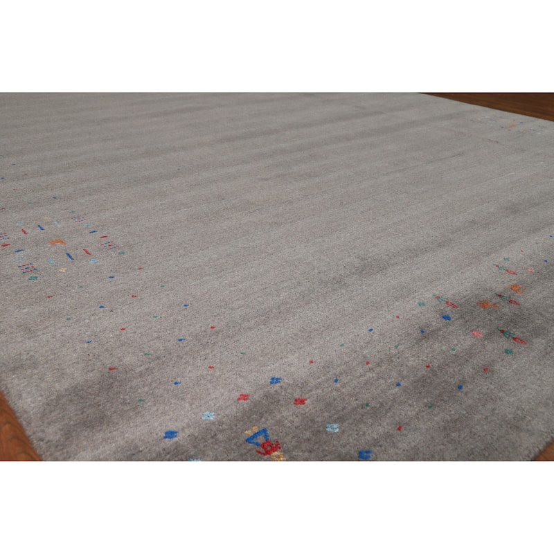 Gray Gabbeh Indian Area Rug Hand-Knotted Tribal Wool Carpet - 8'3" x 10'1" - 8'3" x 10'1" - Grey