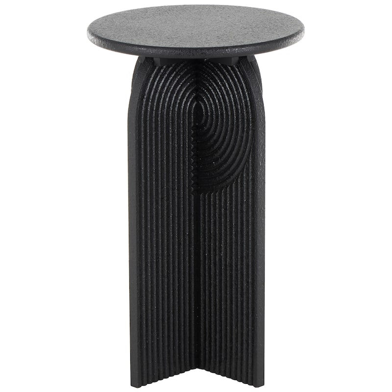Black Wood Sandstone Carved Art Deco Arched Pedestal Geometric Accent Table