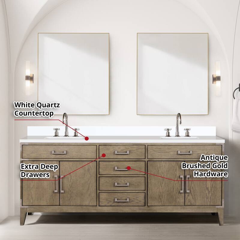 Laurel 60 in W x 22 in D Black Oak Double Bath Vanity, White Quartz Top, Faucet Set, and 28 in Mirrors