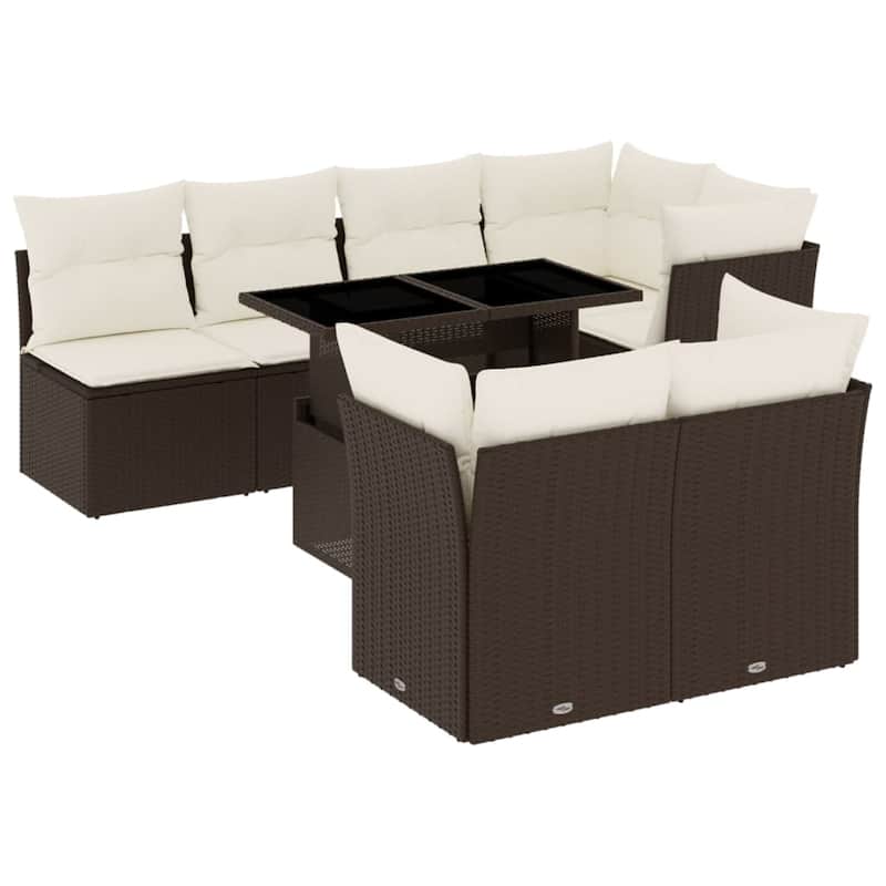vidaXL Patio Sofa Set with Cushions Outdoor Furniture 8 Piece Poly Rattan - 21.7 x 39.4 x 28.7 in