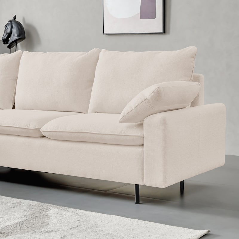 Modern L Shaped Sectional Sofa with Linen Upholstery for Living Room or Apartment, Right Facing Chaise