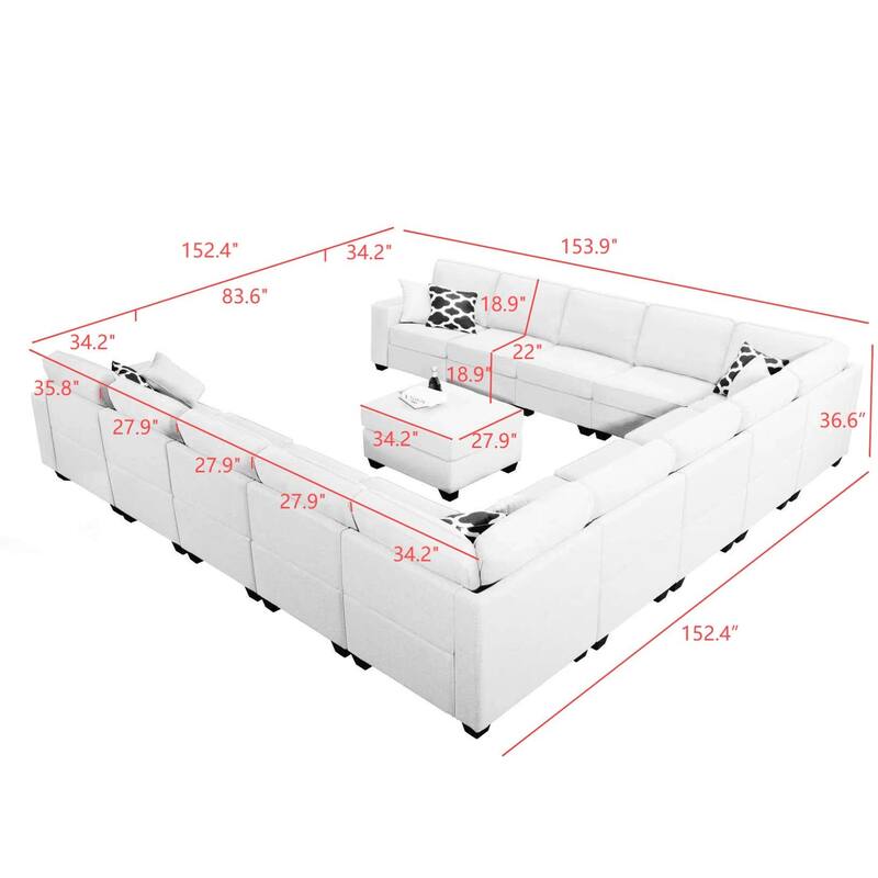 Flexible Combination Module Reversible Sectional Sofa with Ottoman