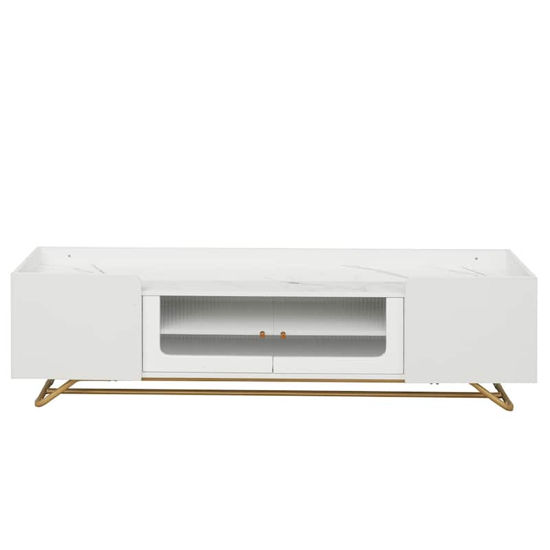 TV Stand, Entertainment Center with Fluted Glass, for TVs Up to 70"
