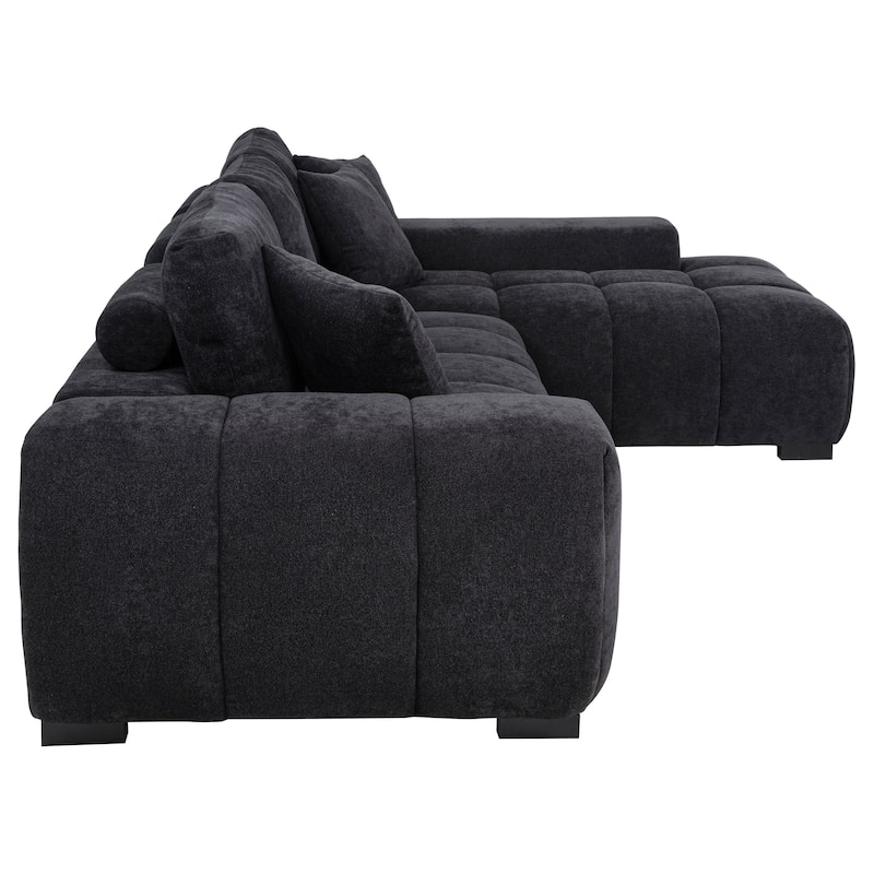 Octavia Fabric Upholstered Track Arm Sectional Sofa Black - 119.25" x 79.5" x 35.5"