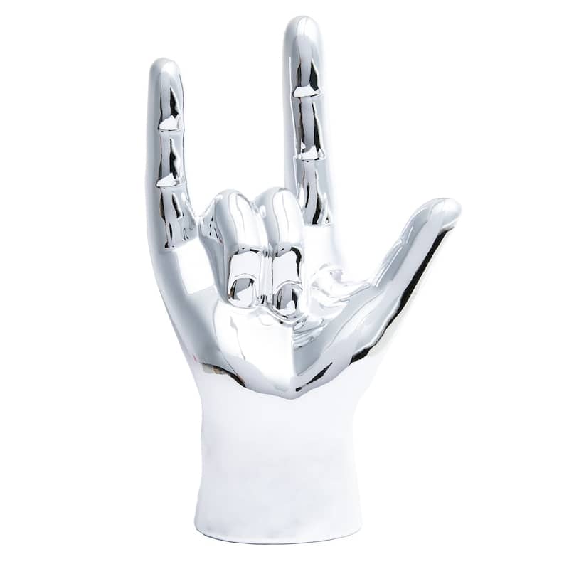 Interior Illusions Plus Silver I Love You hand Tabletop decor - 9" tall