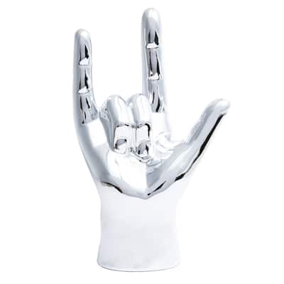 Interior Illusions Plus Silver I Love You hand Tabletop decor - 9" tall