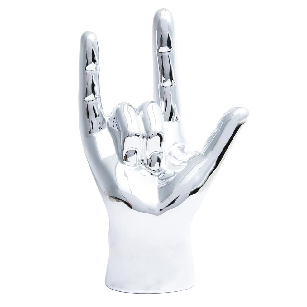 Interior Illusions Plus Silver I Love You hand Tabletop decor - 9" tall