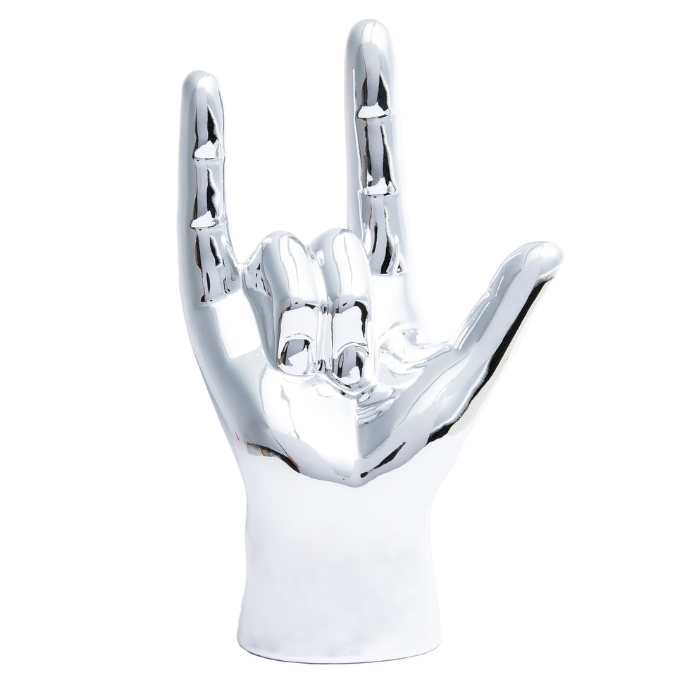 Interior Illusions Plus Silver I Love You hand Tabletop decor - 9" tall