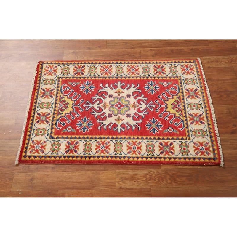 Red Traditional Kazak Oriental Rug Hand-Knotted Wool Carpet - 2'0"x 3'0"
