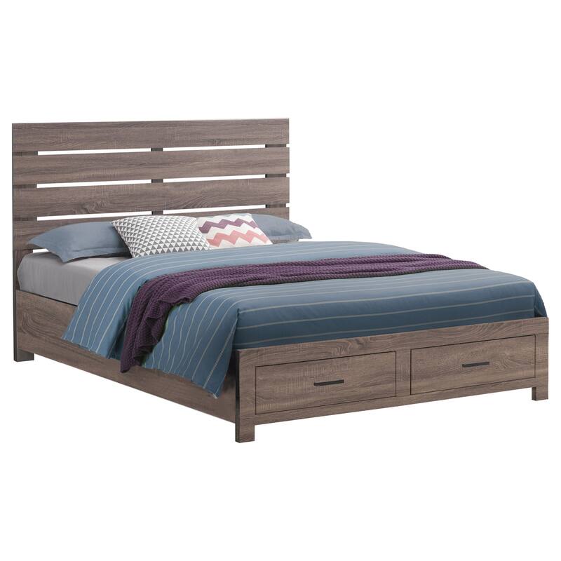 Queen Size Solid Wood Storage Bed with Slatted Headboard and Built-in Drawers
