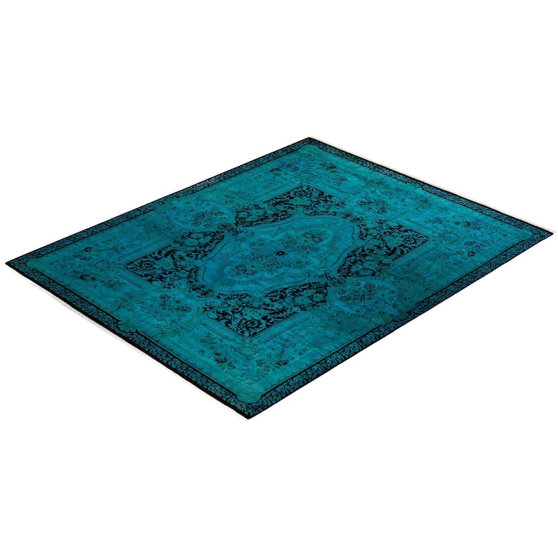 Overton Hand Knotted Wool Vintage Inspired Modern Contemporary Overdyed Blue Area Rug - 8' 1" x 10' 3"