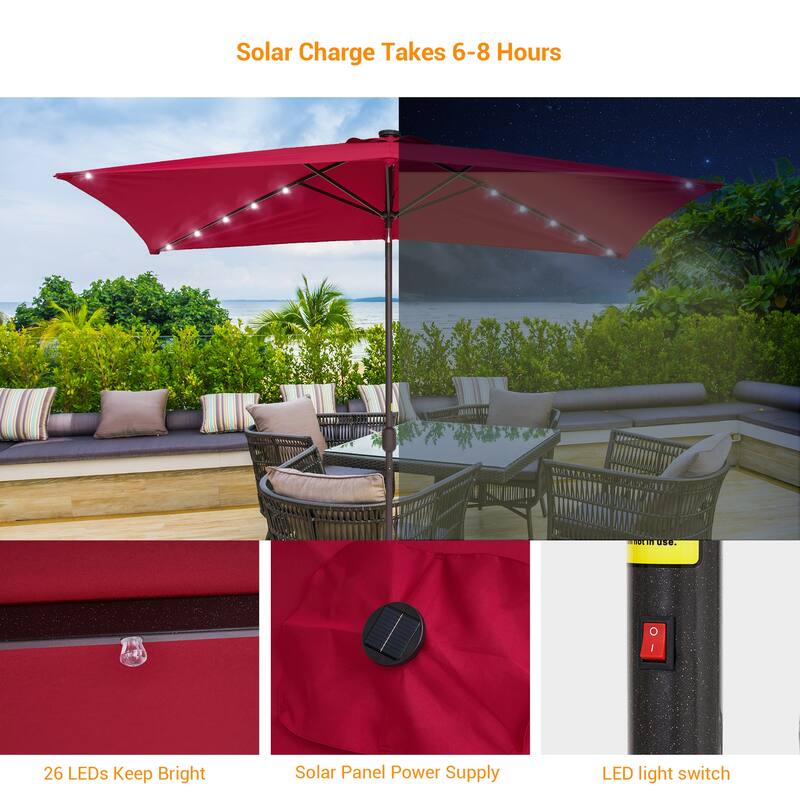 Bonosuki 10 x 6.5ft LED Patio Rectangular Umbrella Outdoor Market Umbrella Aluminium/Steel with Tilt and Crank