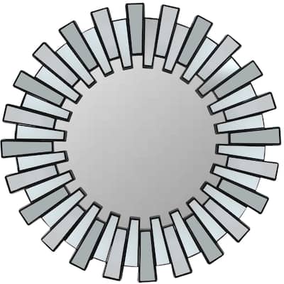 25.5" Round Matte Black Aztec Sunburst Wall Mirror