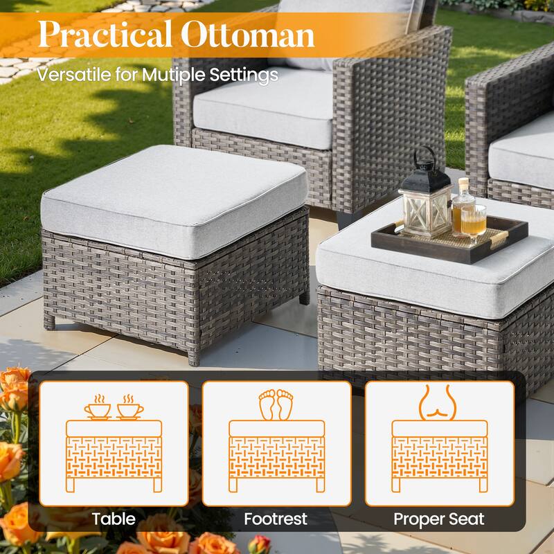 HOOOWOOO 7-piece Wicker Rattan Patio Furniture Set with Fire Pit Table