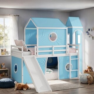 Loft Bed with Slide Pink Tent and Tower, Twin Size