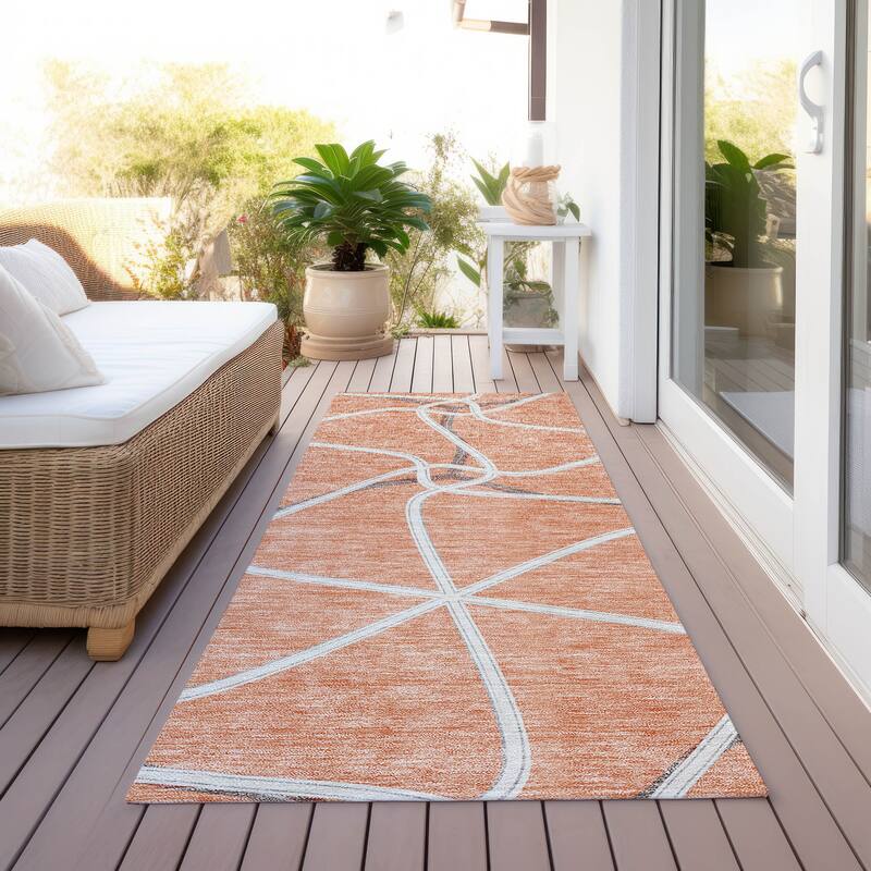 Machine Washable Indoor/ Outdoor Contemporary Links Chantille Rug - Salmon - 2'3" x 7'6"