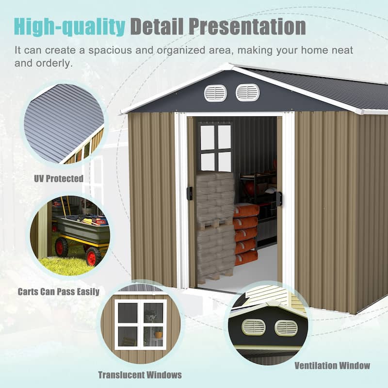 8x12 FT Outdoor Metal Storage Shed, Large Storage Sheds with Sturdy Frame Structure, Metal Garden Tool Shed with Lockable Door