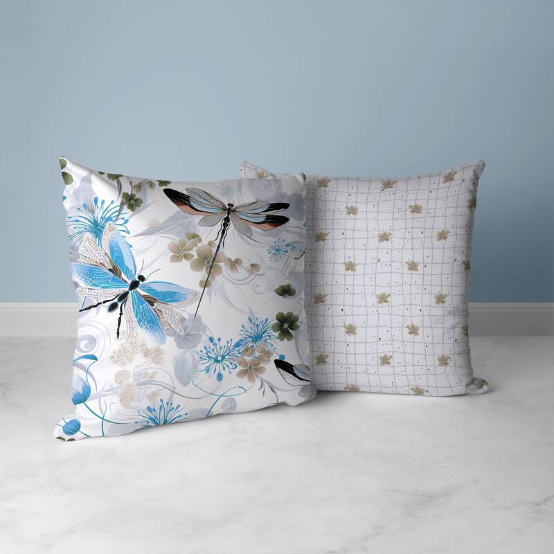 Wings in Motion Faux Suede Reversible Throw Pillow Blue and Grey