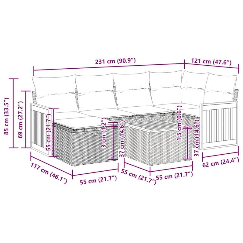 vidaXL Patio Sofa Set with Cushions Outdoor Conversation Furniture Poly Rattan