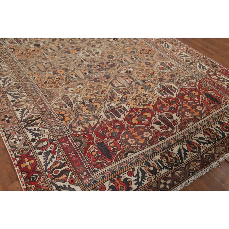 Garden Design Bakhtiari Persian Vintage Rug Hand-Knotted Wool Carpet - 6'10"x 10'8"